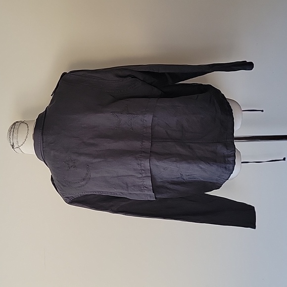 SOLD Rails Rowen Military Jacket In Dark Grey Star Embroidery Tencel Spring Lin - Picture 6 of 13